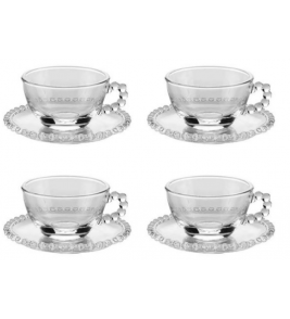Conjunto 04 xícaras chá com pires cristal pearl 180ml Wolff