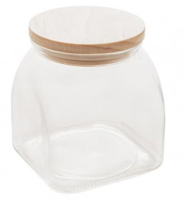 Pote vidro quadrado liso com tampa bambu 720ml Lyor