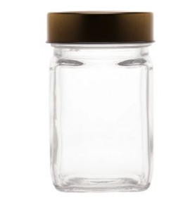 Pote vidro quadrado liso com tampa metal dourado acrílico 300ml Lyor