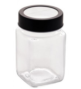 Pote vidro quadrado liso com tampa metal preto acrílico 300ml Lyor