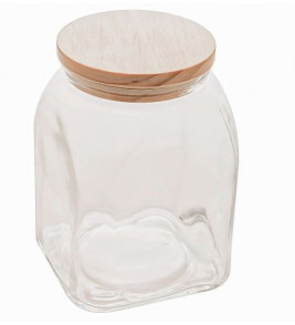 Pote vidro quadrado liso com tampa bambu 1 litro