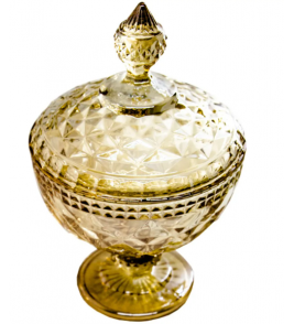 Potiche com pé cristal ambar metalizado diamond 15x23cm Lyor