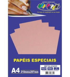 Papel a4 metálico rosa 150g 15 folhas Off Paper