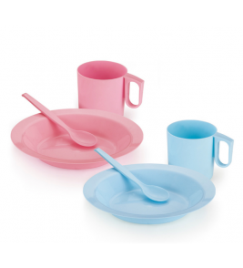 Kit plástico prato, colher e caneca cores Plasvale 
