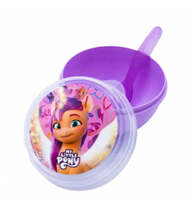 Pote bowl pony lilás com tampa colher 500ml Plasvale