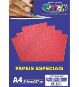 Papel a4 metálico vermelho 150g 15 folhas Off Paper