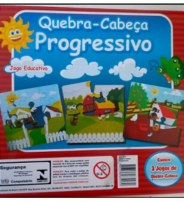 Quebra-cabeça progressivo com 3 jogos mdf Fundamental Brinquedos 