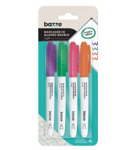 Marcador para quadro branco slim kit com 4 cores Bazze