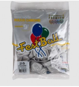 Balão liso 9 cromado prata com 25 unidade Fest Ball