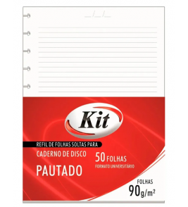 Folhas para caderno de disco com pautas 50 folhas 90gr universitário KIT