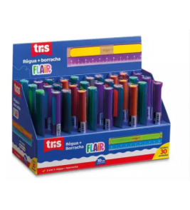 Régua 10cm plástica com borracha flair cores Tris