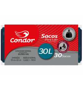 Saco para lixo 30 litros rolo com 30 preto Condor