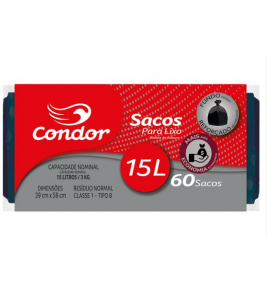 Saco para lixo 15 litros rolo com 60 preto Condor 