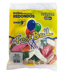 Balão liso 9 sortido com 50 unidades Fest Ball