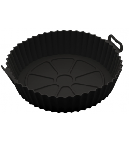 Forma silicone redonda preta 19x6,5cm para air fryer Em Casa Tem