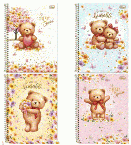 Caderno espiral capa dura 1 matéria 80 folhas love bears universitário Tilibra