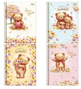 Caderno espiral capa dura 1/4 80 folhas love bears Tilibra
