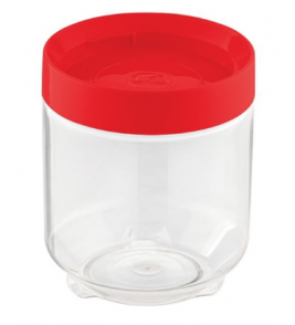 Pote redondo plástico transparente conecta com tampa vermelho 600ml Uz