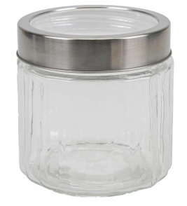 Pote vidro redondo liso com tampa inox acrílica 780ml Lyor