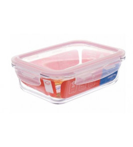 Pote retangular vidro hermética 1l com tampa vermelha 206x155x68mm Invicta