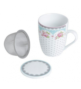 Caneca porcelana white com tampa filtro 310ml verde branca Lyor
