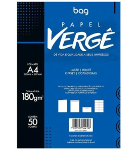 Papel a4 vergê branco 180gr com 50 folhas Bahia Artes Gráficas 