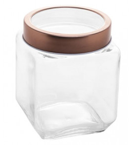 Pote vidro quadrado liso com tampa metal rose 1.2lt Litros