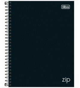 Caderno espiral capa dura 1 matéria 80 folhas zip preto colegial Tilibra