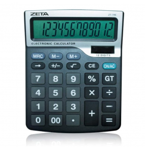 Calculadora de mesa 12 dígitos grandes solar e bateria cinza/preto ZT745 Zeta