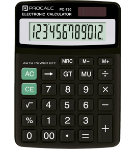 Calculadora de mesa 12 dígitos solar e bateria PC730 Procalc