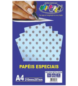 Papel a4 poá metalizado azul prata 210x297mm 120g 10 folhas