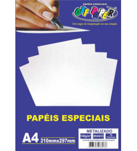 Papel a4 metálico branco 150g com 15 folhas Off Paper