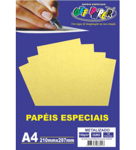 Papel a4 metálico ouro 150g com 15 folhas Off Papper